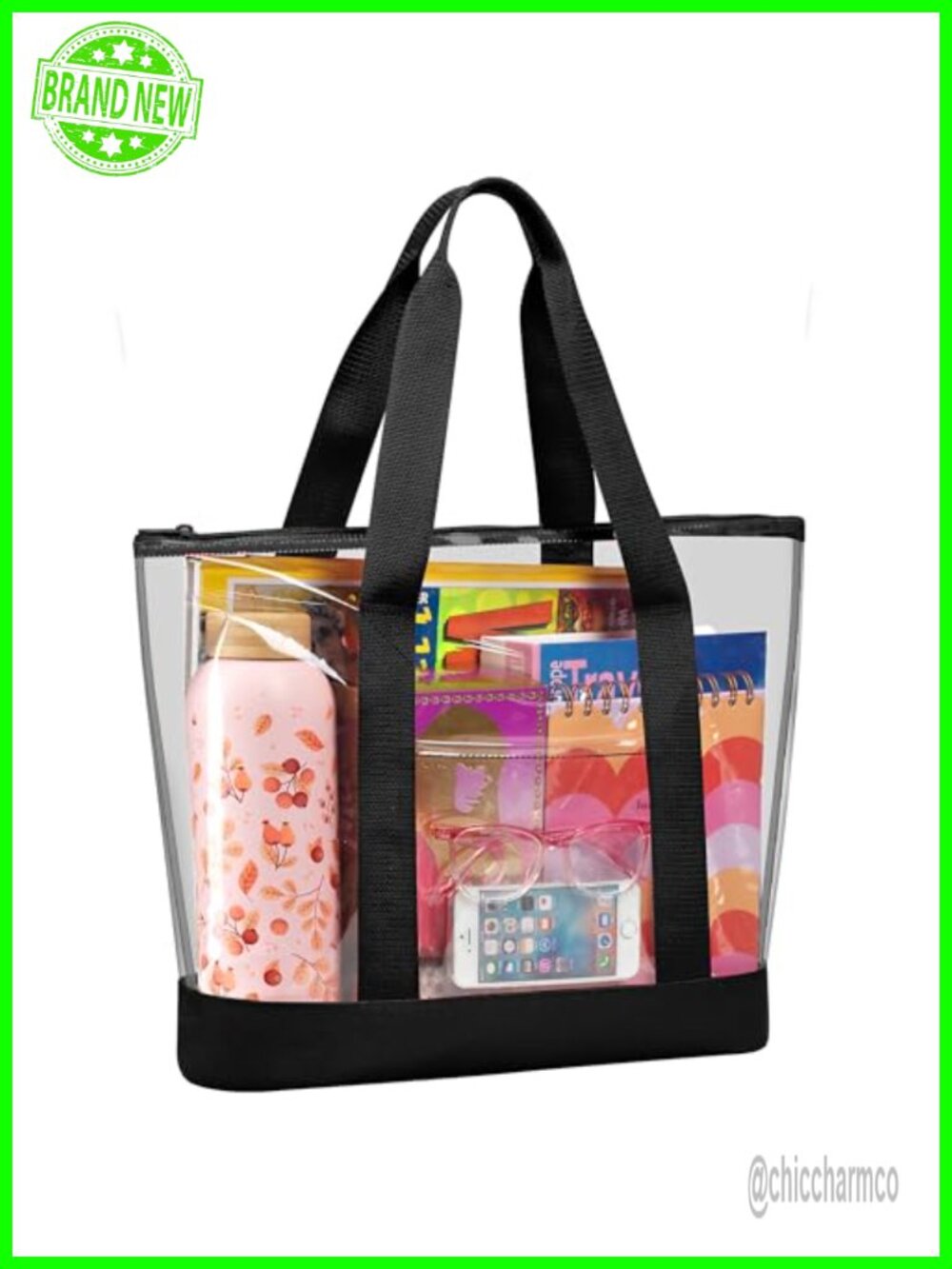 Clear Tote Bag Zipper Closure Shoulder Strap PVC Waterproof Stadium Work